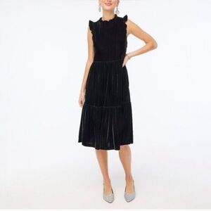 J.Crew NWOT Black Velvet Tiered Ruffle Midi Dress - Size 6